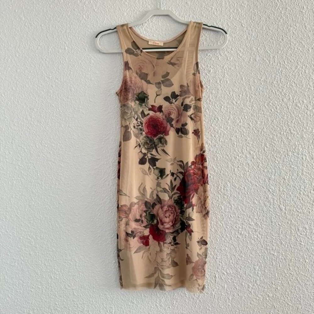 Vintage Y2K Mesh Floral Knee Length Dress w/ Slip Small